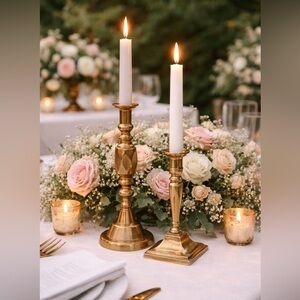 Vintage pair of large brass candlestick holders • vintage wedding decor • Gatsby